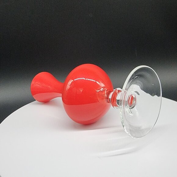 Vintage Red Glass Bud Vase With Clear Stem Solid Non Transparent Glass MCM 6.5" - Picture 6 of 7